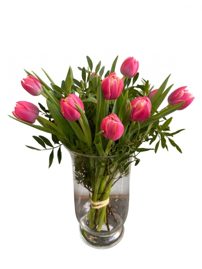 Jarron de  10 tulipanes rosas
