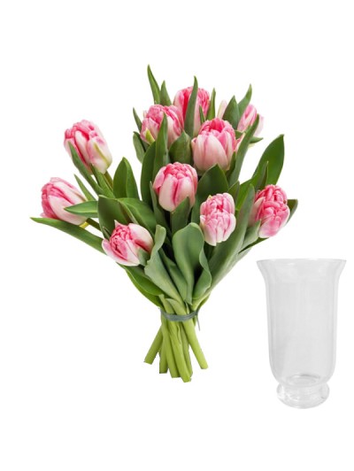 Jarron de  10 tulipanes rosas